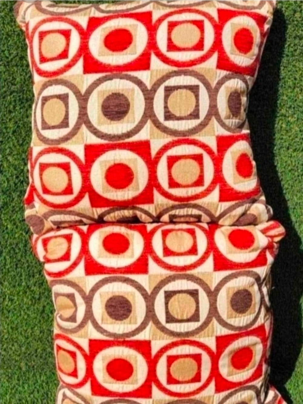 Geometric Red and Brown Decorative Throw Pillow Set